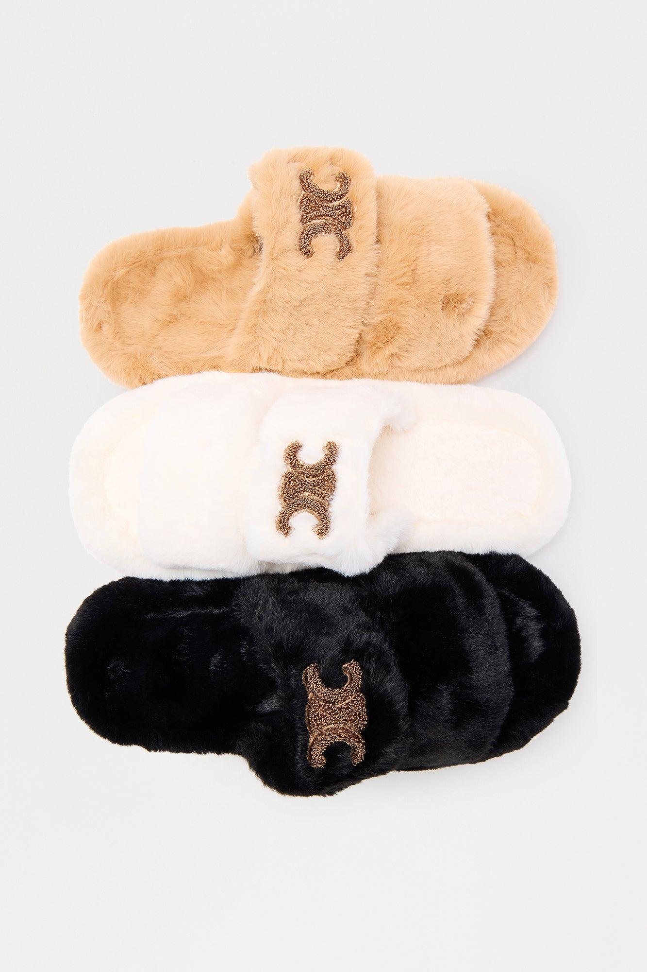 Cappuccino Faux Fur Slippers - Black Female Product Image