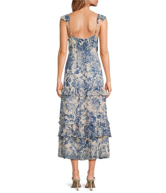 Lucy Paris Cassandra Floral Print Sweetheart Neck Ruffle Tiered Midi Dress Product Image