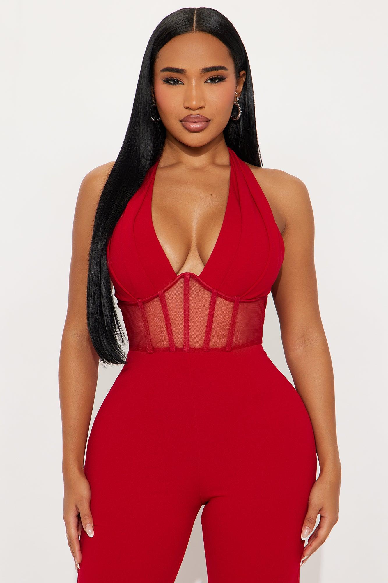Dakota Halter Wide Leg Jumpsuit - Red Female Product Image