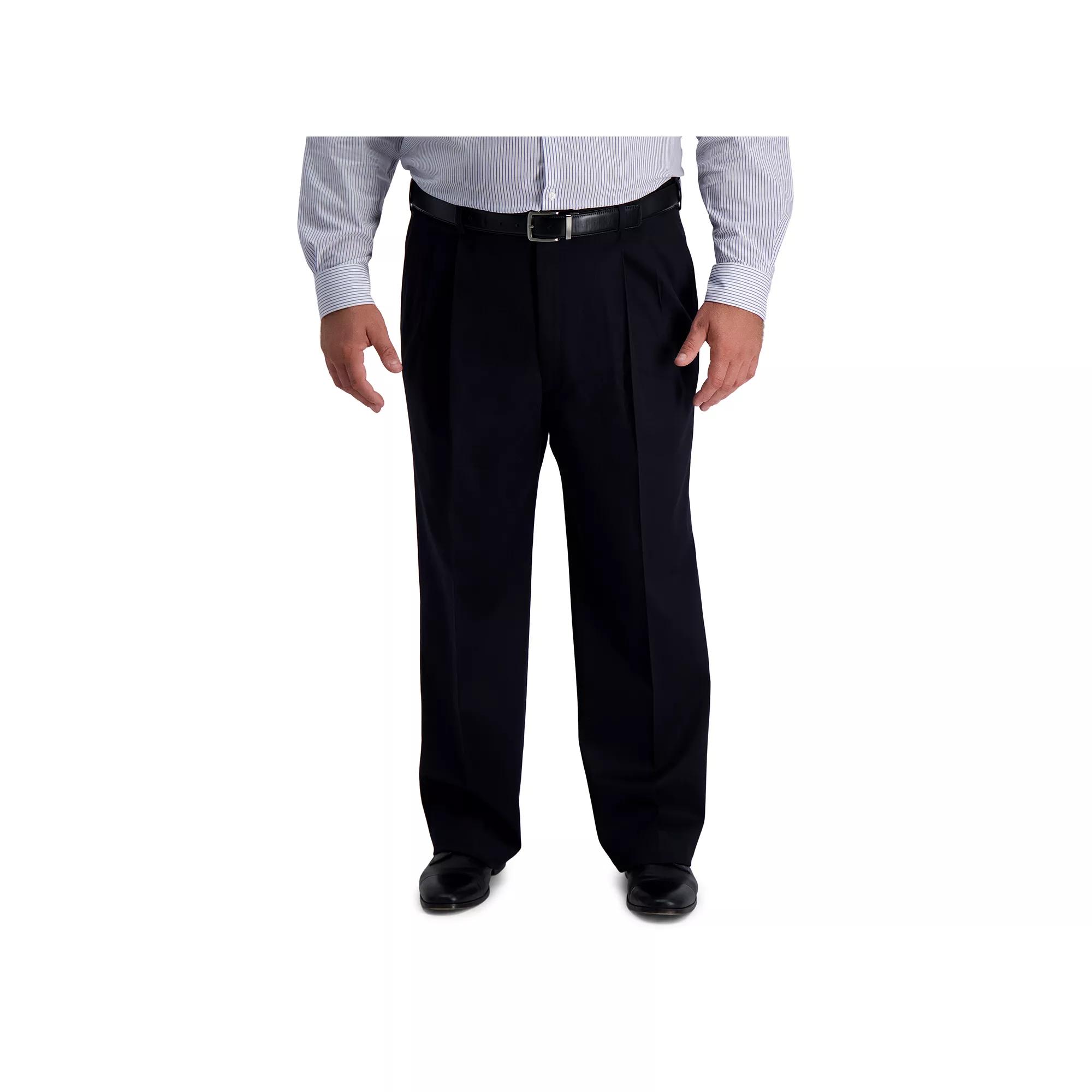 Big & Tall Haggar® Premium No-Iron Khaki Stretch Classic-Fit Pleated Expandable Waist Pants, Men's,  Product Image