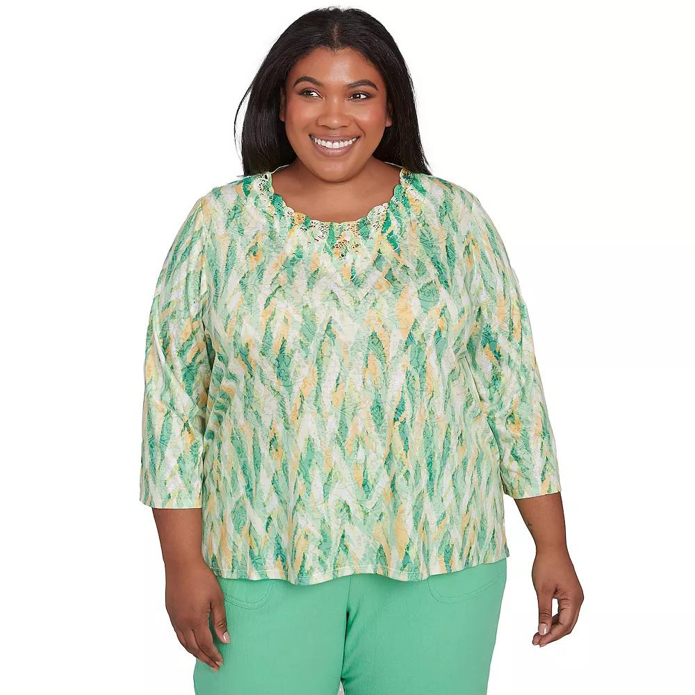 Plus Size Alfred Dunner Bright Textured Strokes Embellished Top, Women's, Size: 1XL, Green Team Product Image