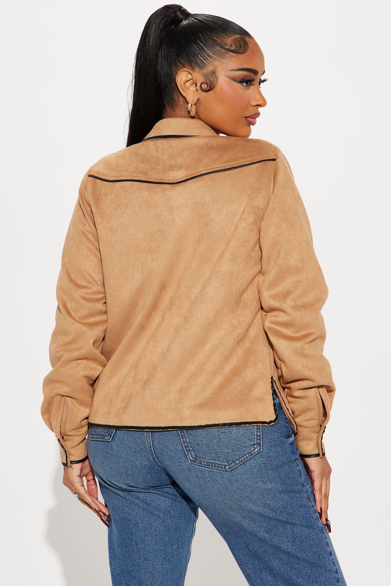Wyld Studded Faux Suede Shirt - Camel/combo Product Image