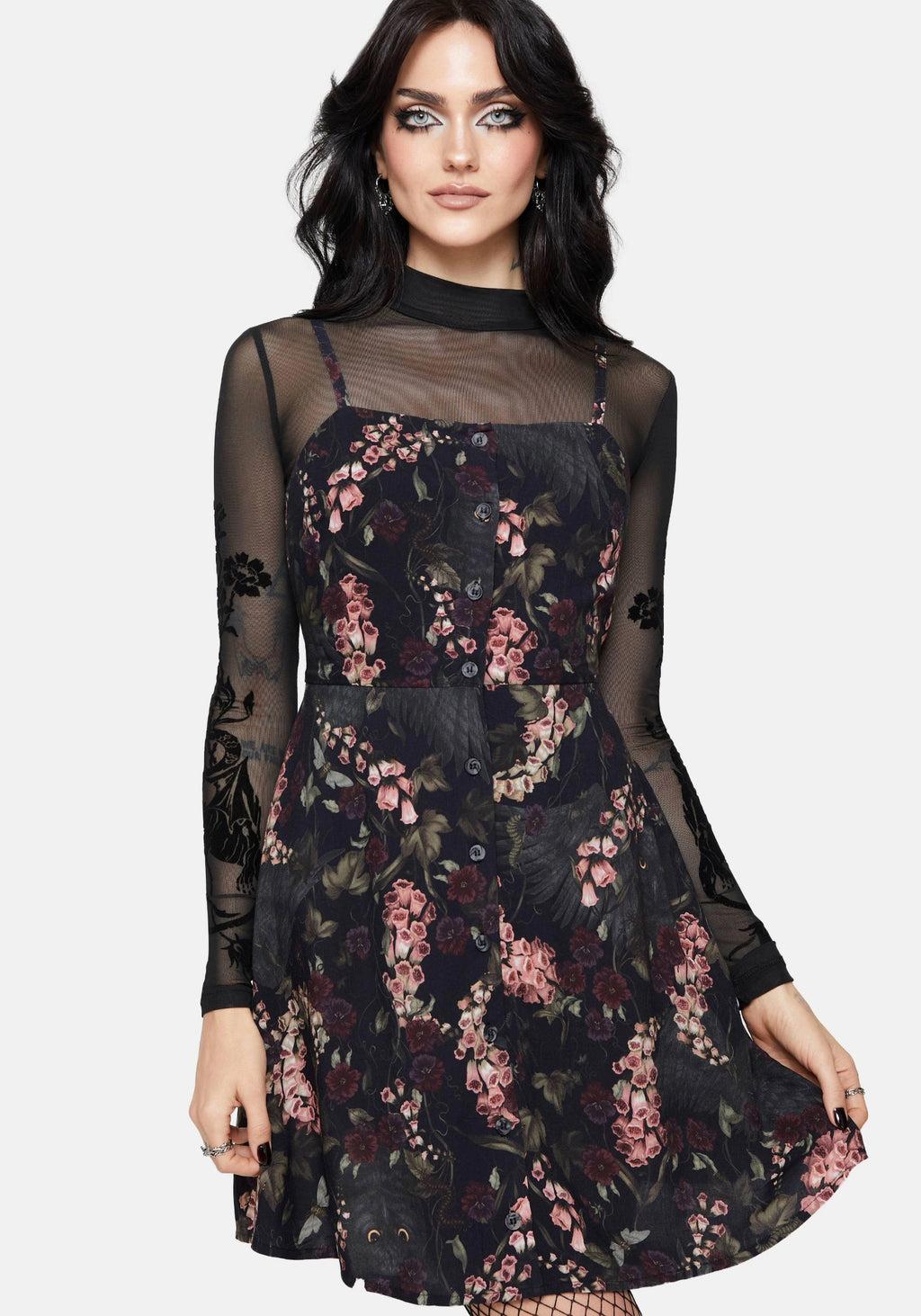 Noctua Owl Foxglove Printed Button Up Cami Mini Dress Product Image