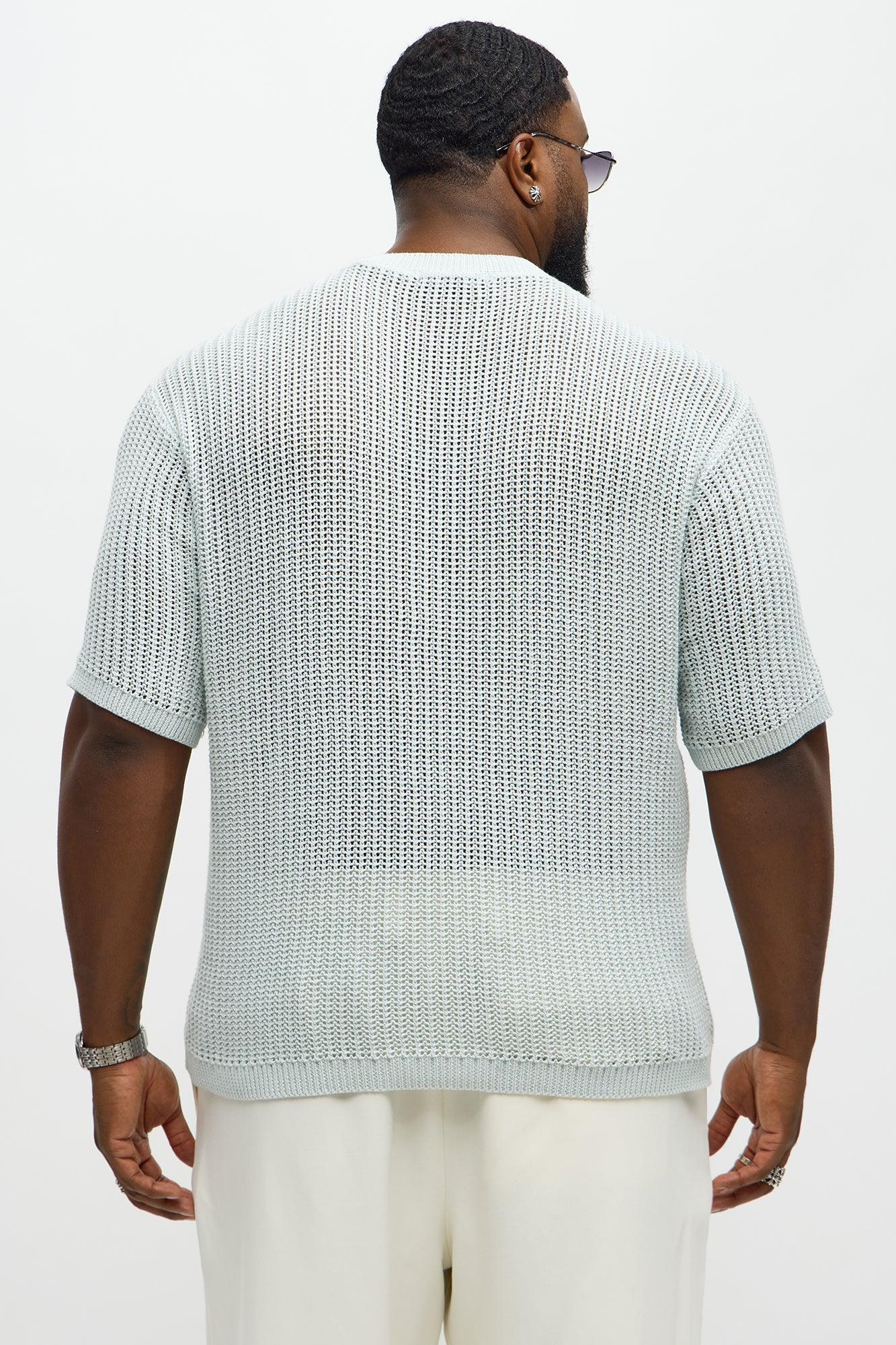 Printed Textured Knit Short Sleeve Tee - Light Blue Male Product Image