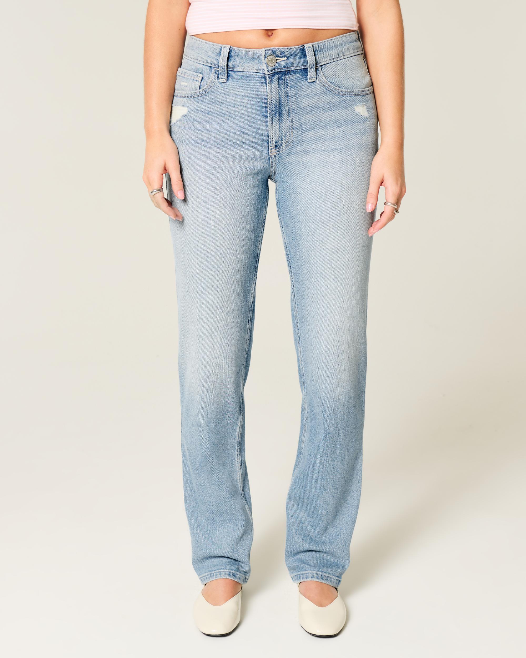 High-Rise Distressed Light Wash Straight Jeans Product Image