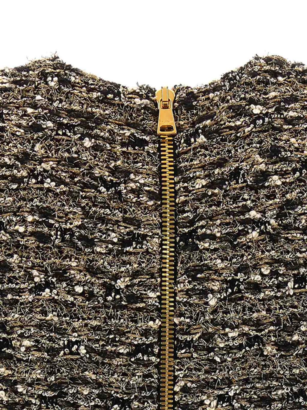 BALMAIN Button-embellished Metallic Bouclé-tweed Mini Dress In Black Gold Product Image