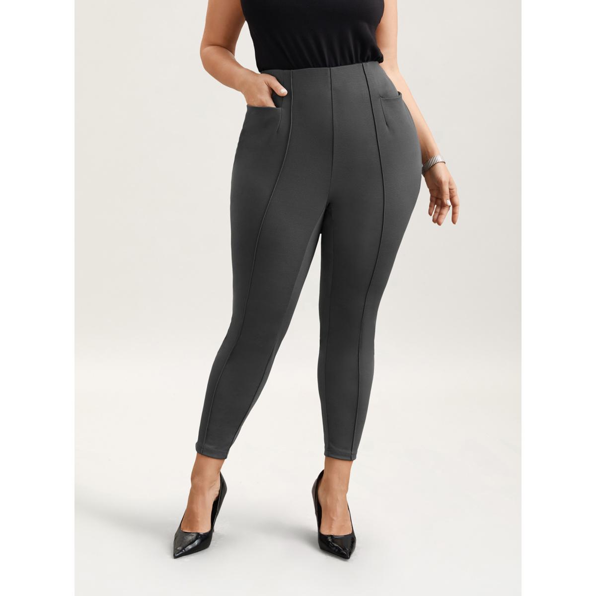Plus Size Heather No-Seam Skinny-Fit Pants Women DimGray Elegant Skinny Mid Rise Everyday Pants BloomChic 22-24/3X Product Image