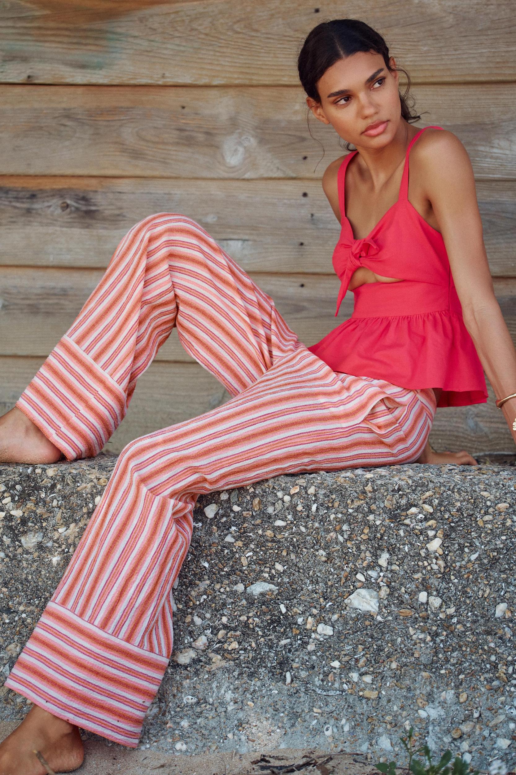 STRIPED WIDE RUSTIC PANTS Product Image