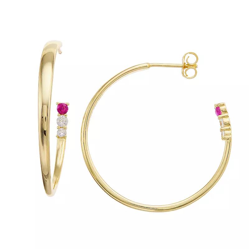 Sterling Silver & Cubic Zirconia 3-Stone C-Hoop Earrings, Womens, Red Product Image