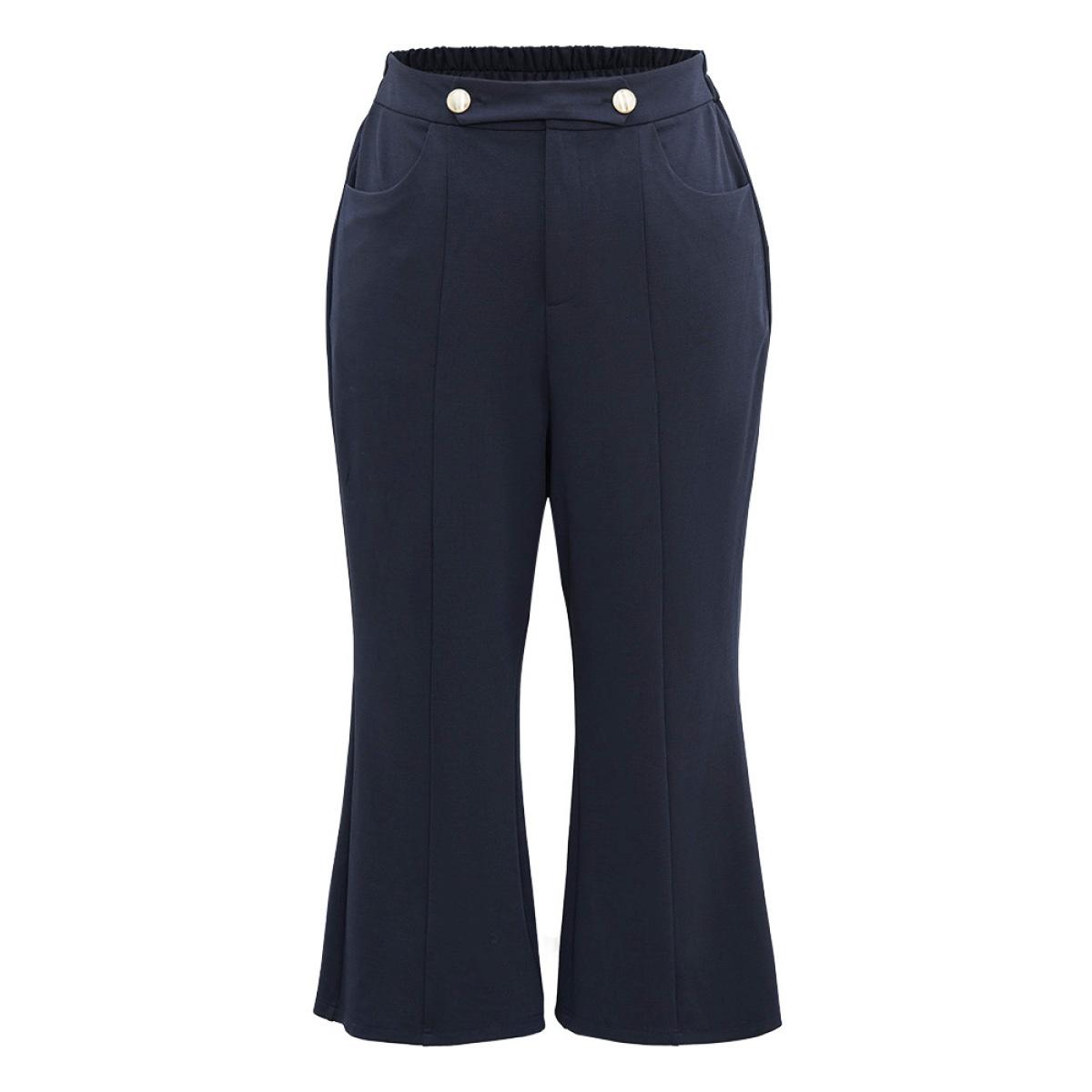 Plus Size Solid Metal Detail Pocket Flare Leg Pants Women Midnight Office Flare Leg High Rise Office Pants BloomChic 18-20/2X Product Image