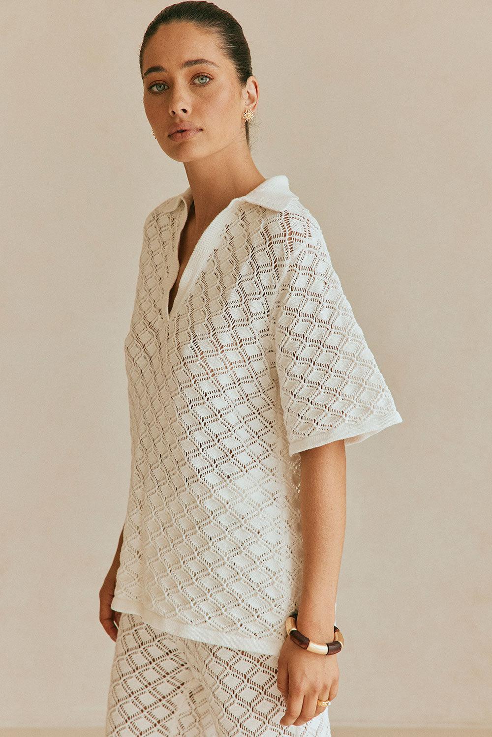 Aya Top - White Knit Product Image