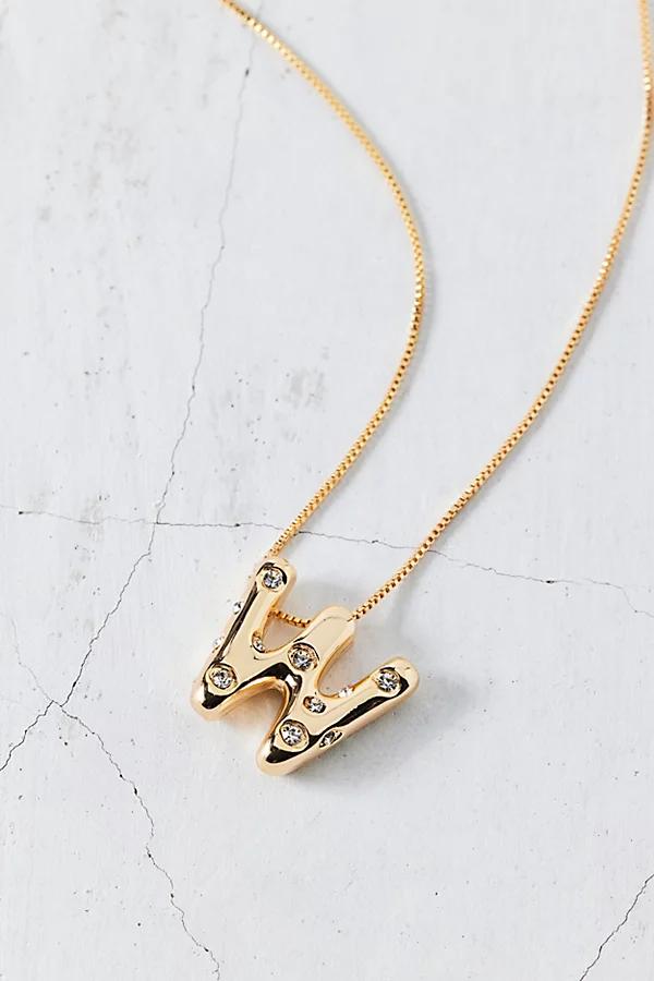 14k Gold Plated Rhinestone Bubble Initial Charm Necklace, Womens at Urban Outfitters Product Image