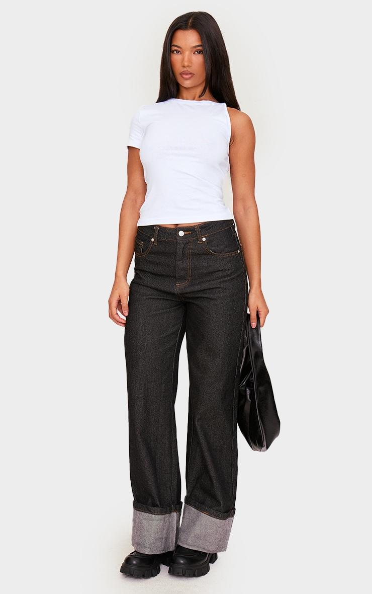 White One Sleeve Twist Detail Long Top Product Image