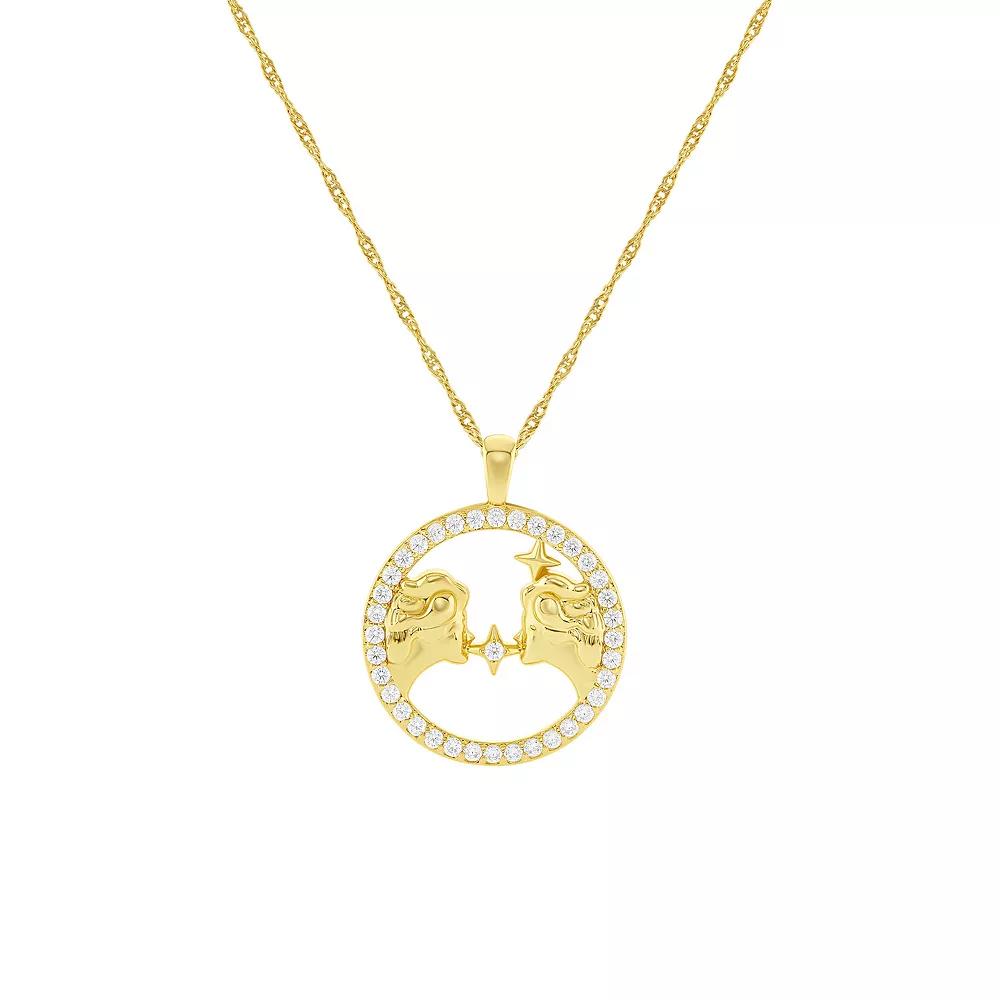 PRIMROSE 18k Gold Plated Cubic Zirconia Zodiac Coin Pendant Necklace, Womens Gemini Product Image