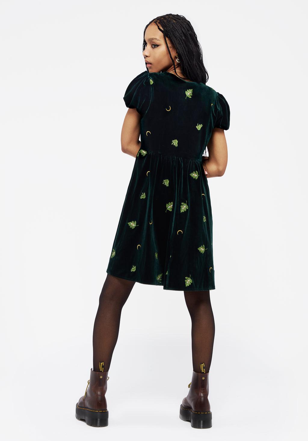 Swamplife Frog Embroidered Velour Button Up Mini Dress Product Image