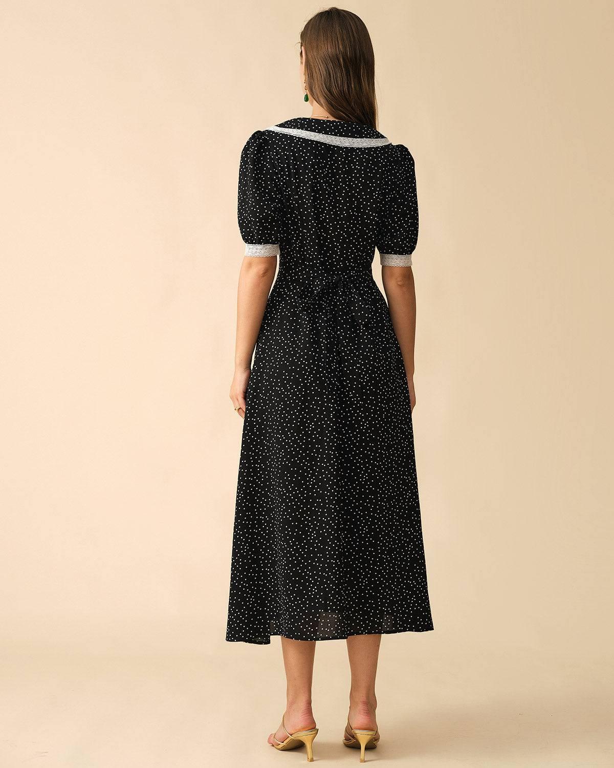 The Polka Dot Lace Trim Midi Dress Female Product Image