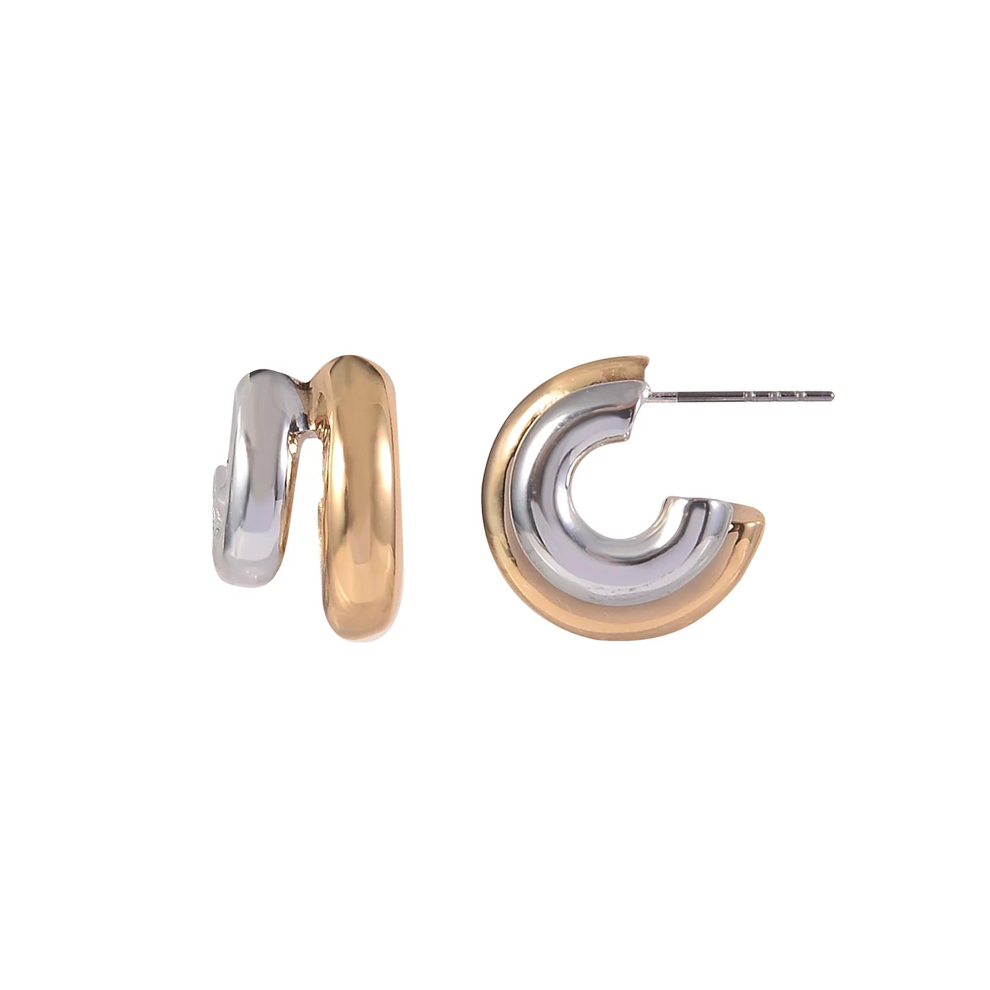 Emberly Two Tone Post Hoop Earrings, Women's, None Product Image