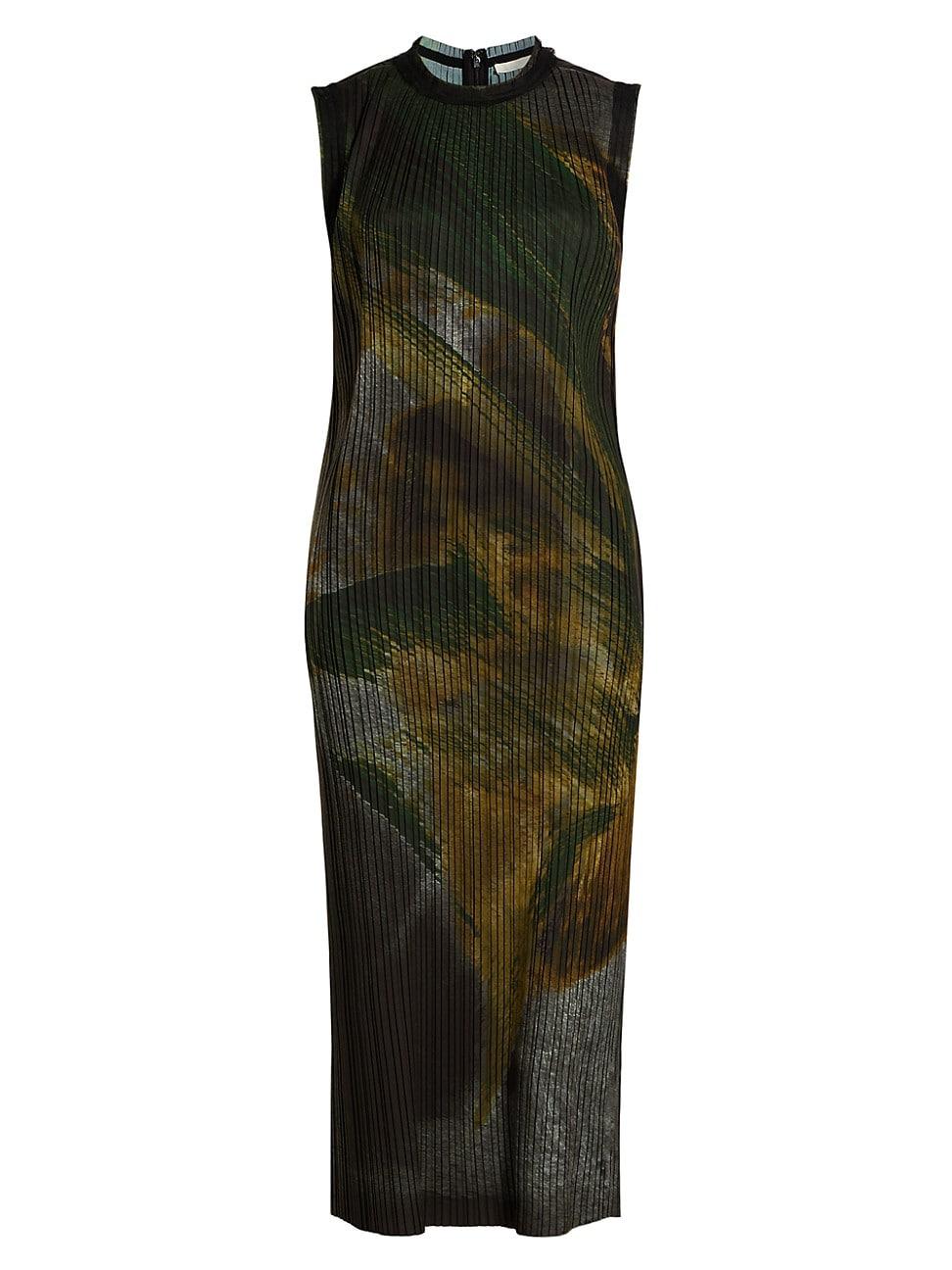 Womens Brushstroke Print Pliss Midi Shift Dress Product Image