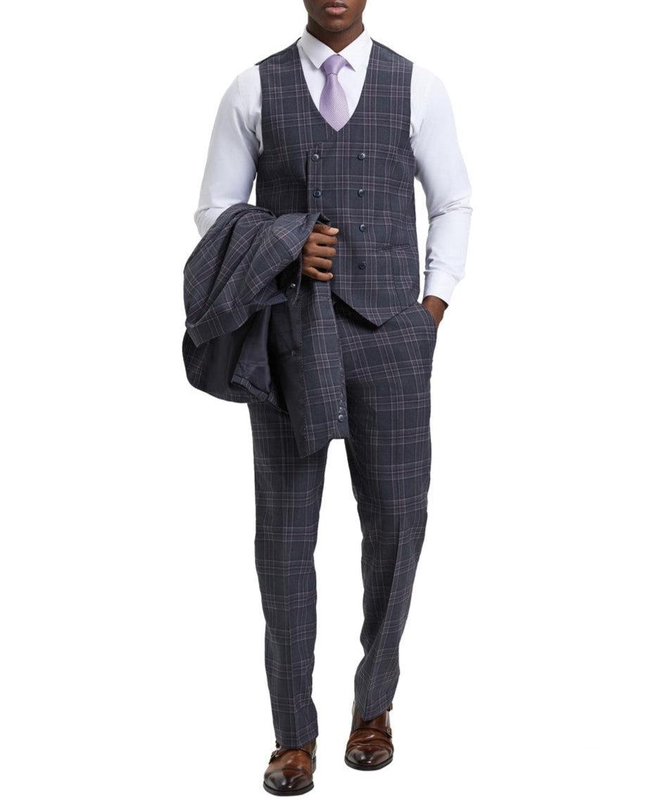 Stacy Adams - Grey 3 Piece 2 Button Plaid Peak Lapel Suit Product Image