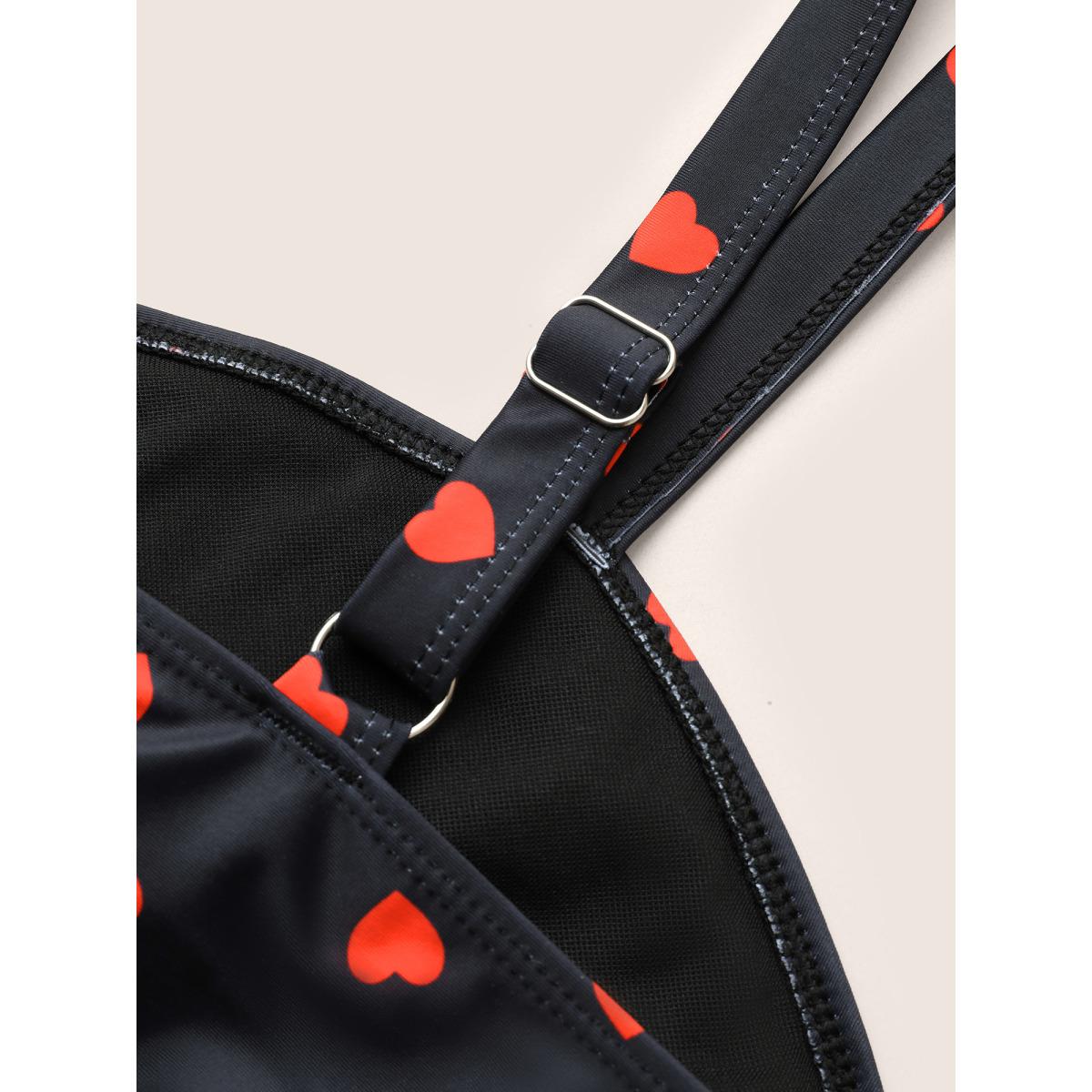 Plus Size Heart Print Crossover Adjustable Straps Swim Dress Women's Swimwear Black Beach Bodycon Heart neckline High stretch Curve Swim Dresses BloomChic 28/5X Product Image