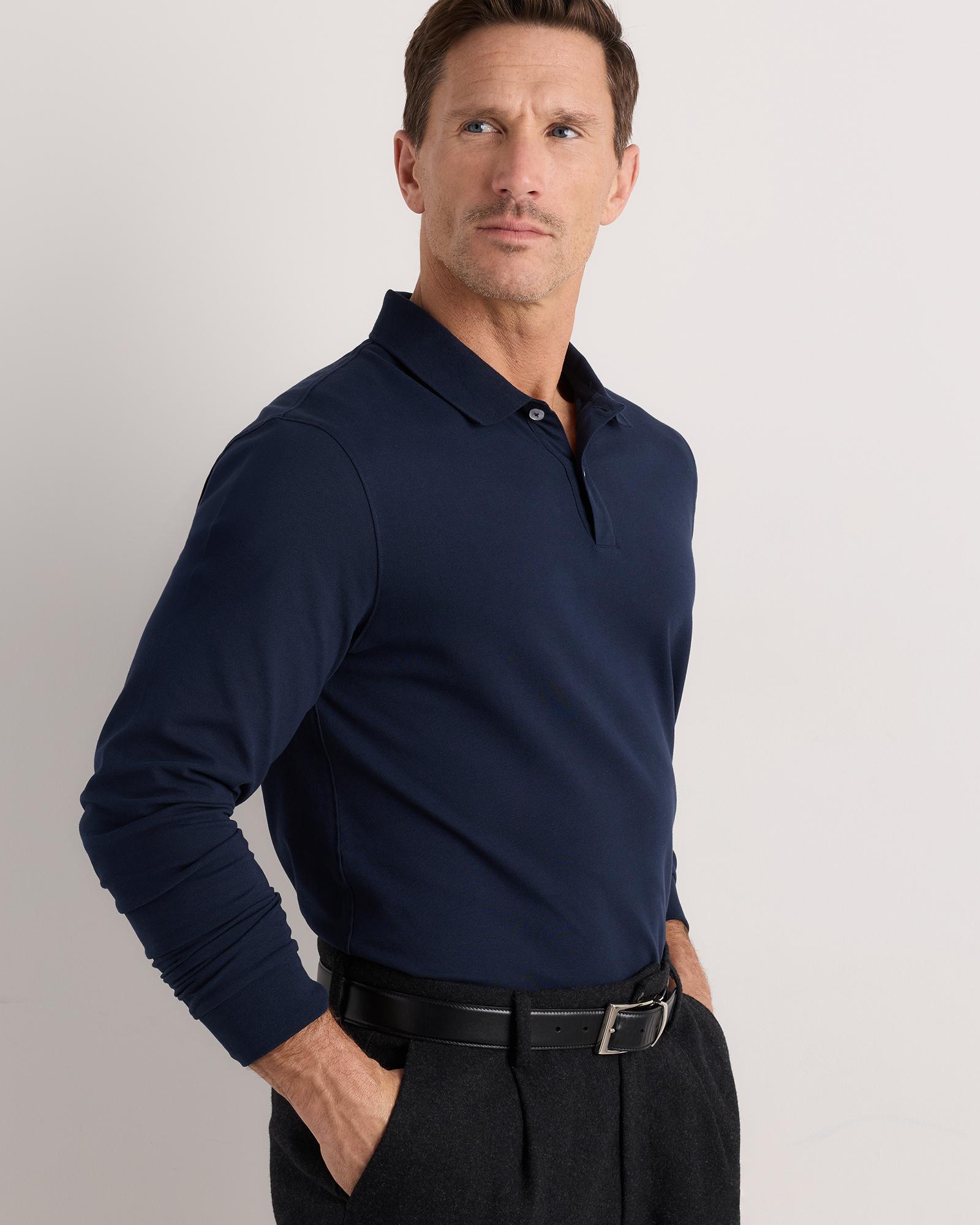 Quince | Men's Long Sleeve Pique Polo Organic Cotton Product Image