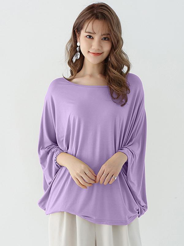 Vintage Loose Round-Neck Batwing Sleeves Shirts Product Image