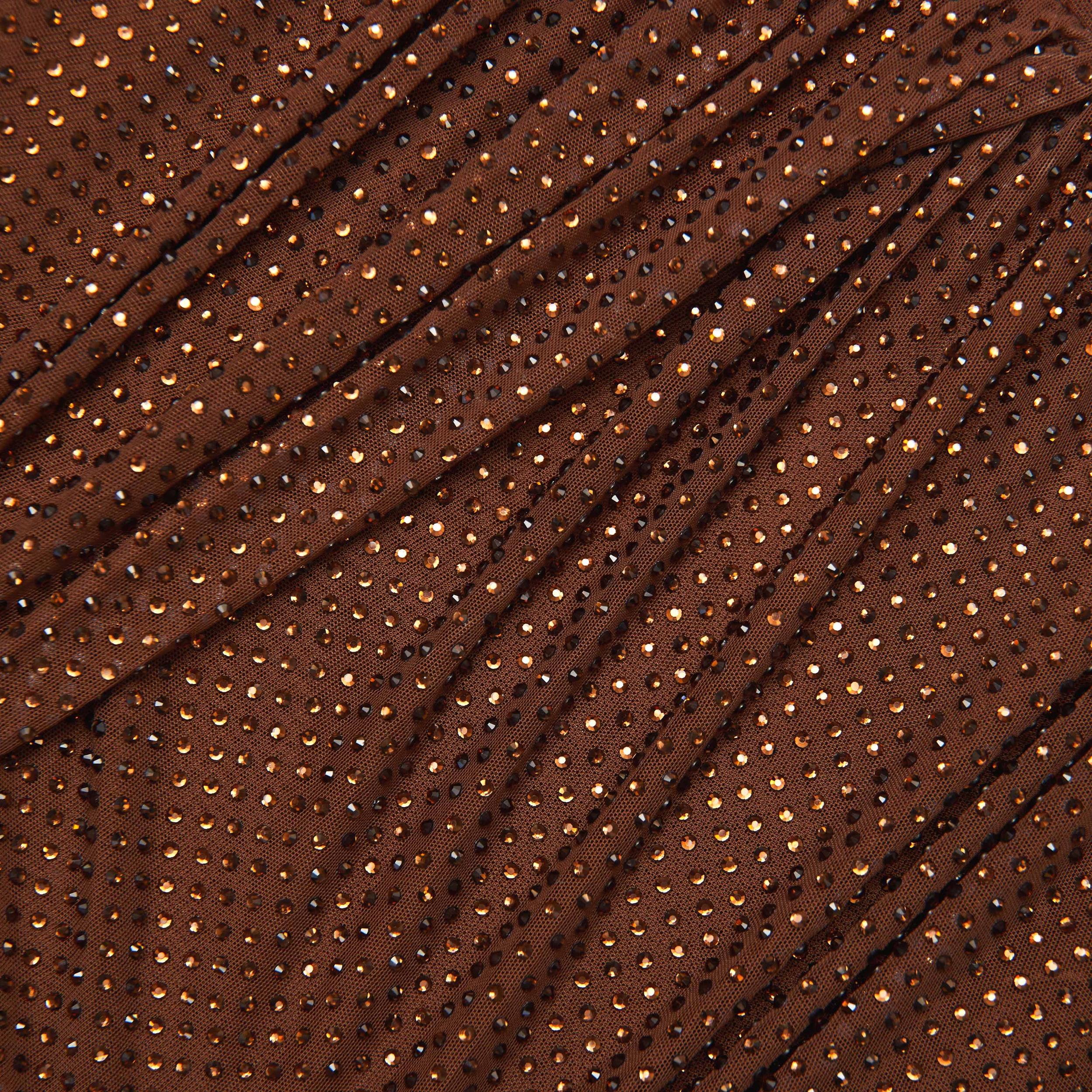 Brown Rhinestone Mesh Cut Out Top Product Image