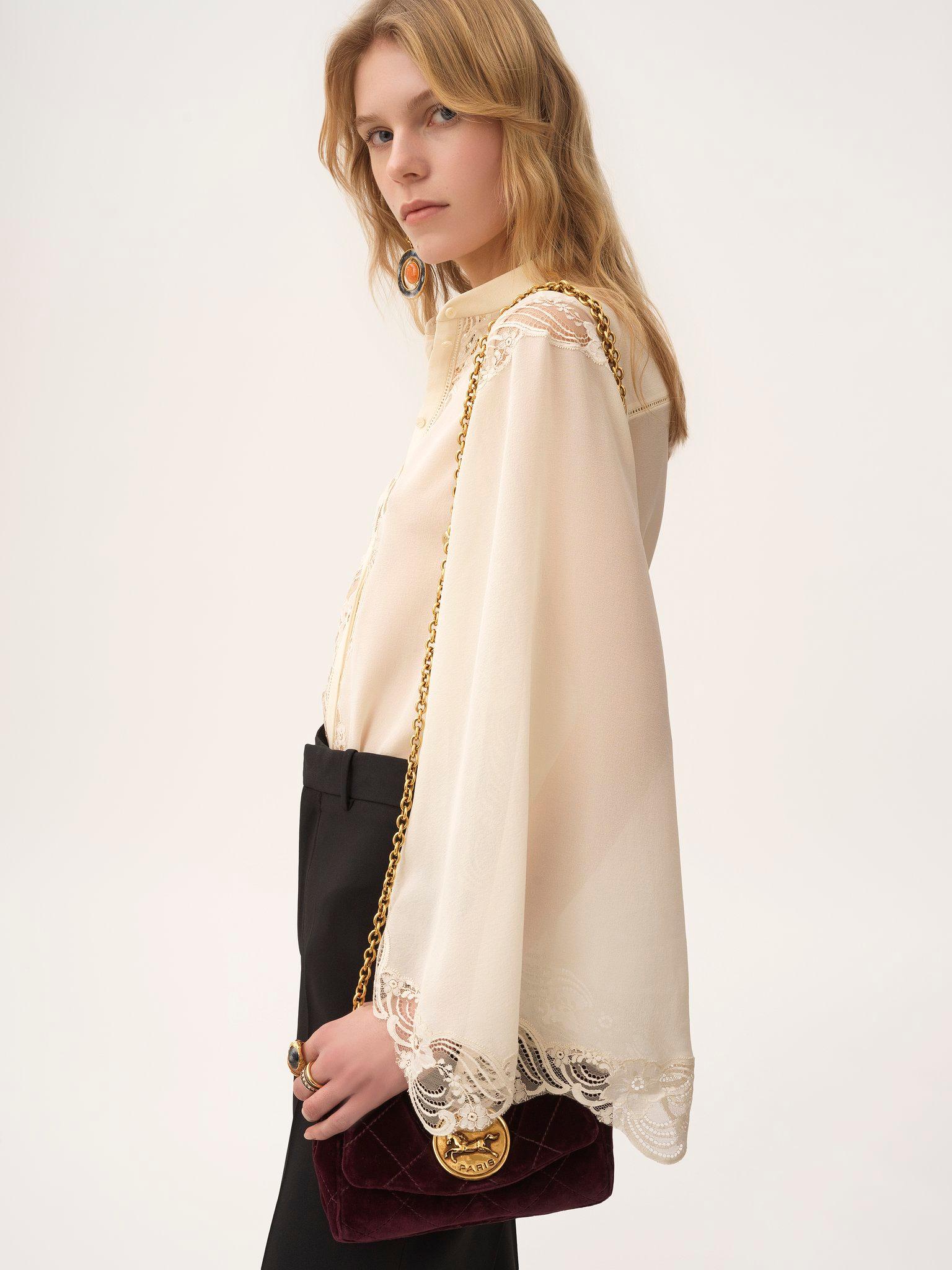 Fluid blouse in silk georgette & lace Product Image