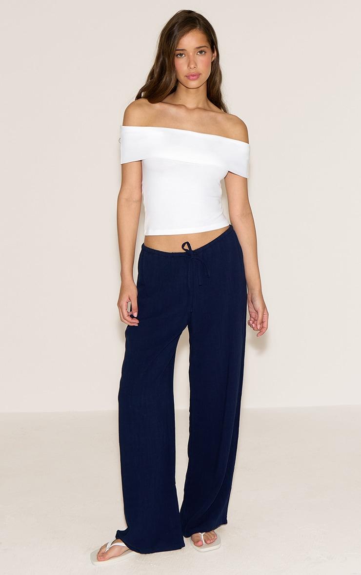 White Soft Cotton Bardot Sleeve Top Product Image