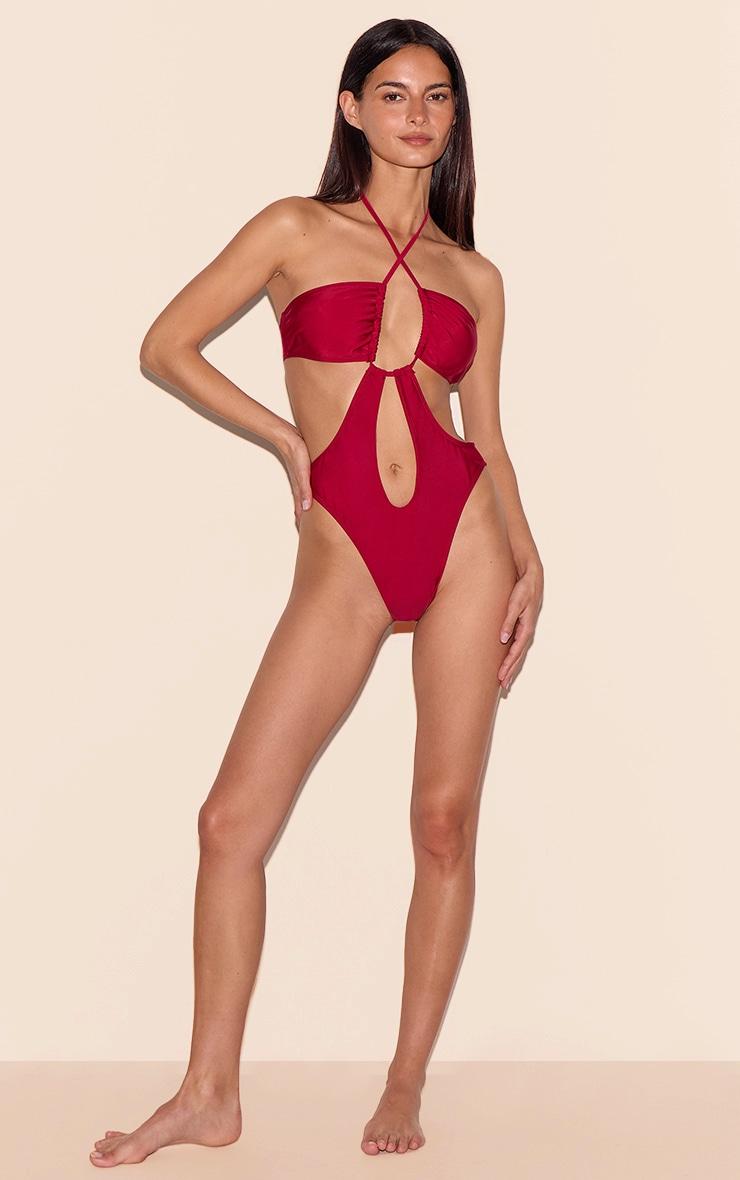 Berry Red Cut Out Swimsuit Product Image