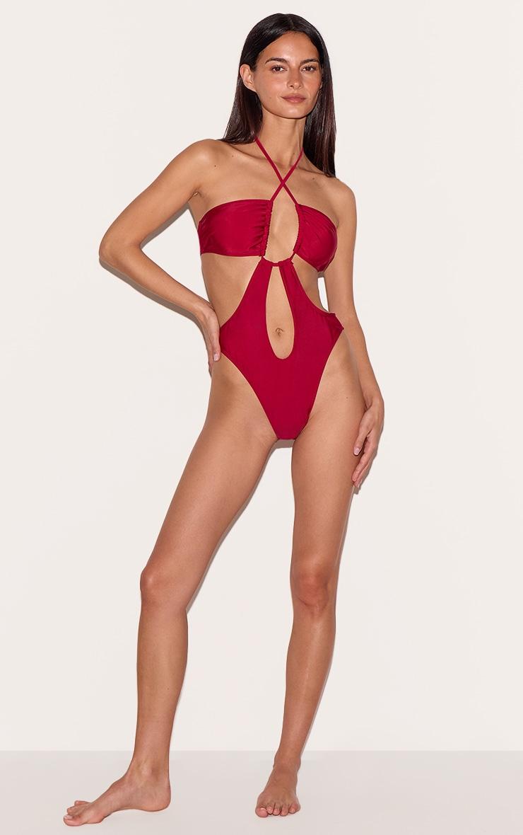 Berry Red Cut Out Swimsuit Product Image