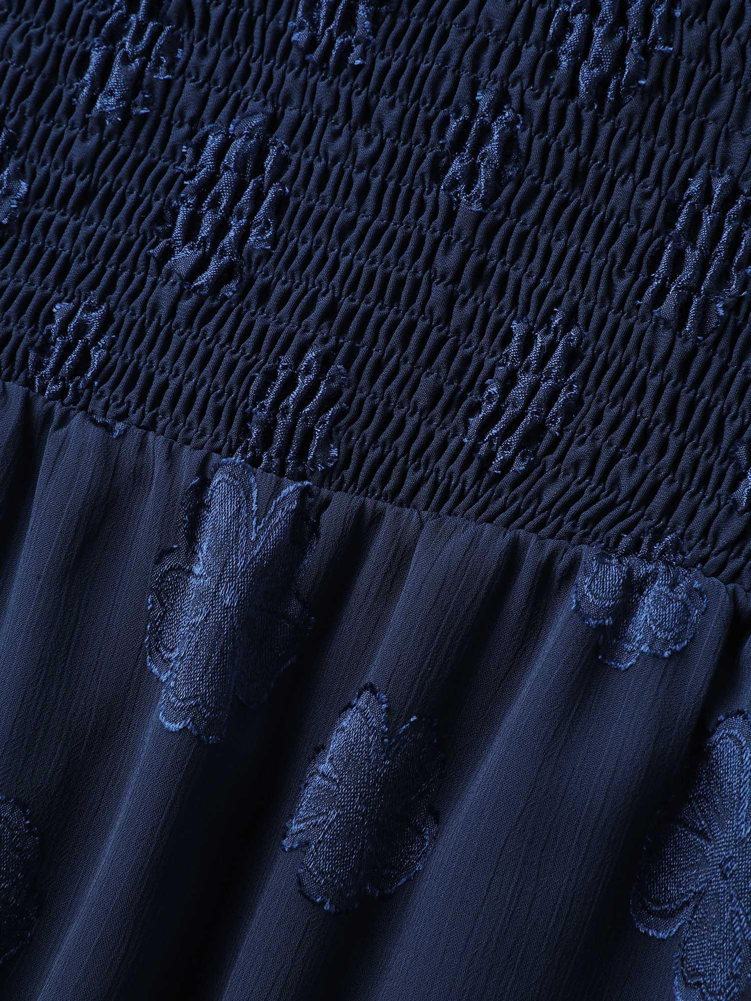 Jacquard Shirred Bodice Ruffled Midi Dress Female Product Image