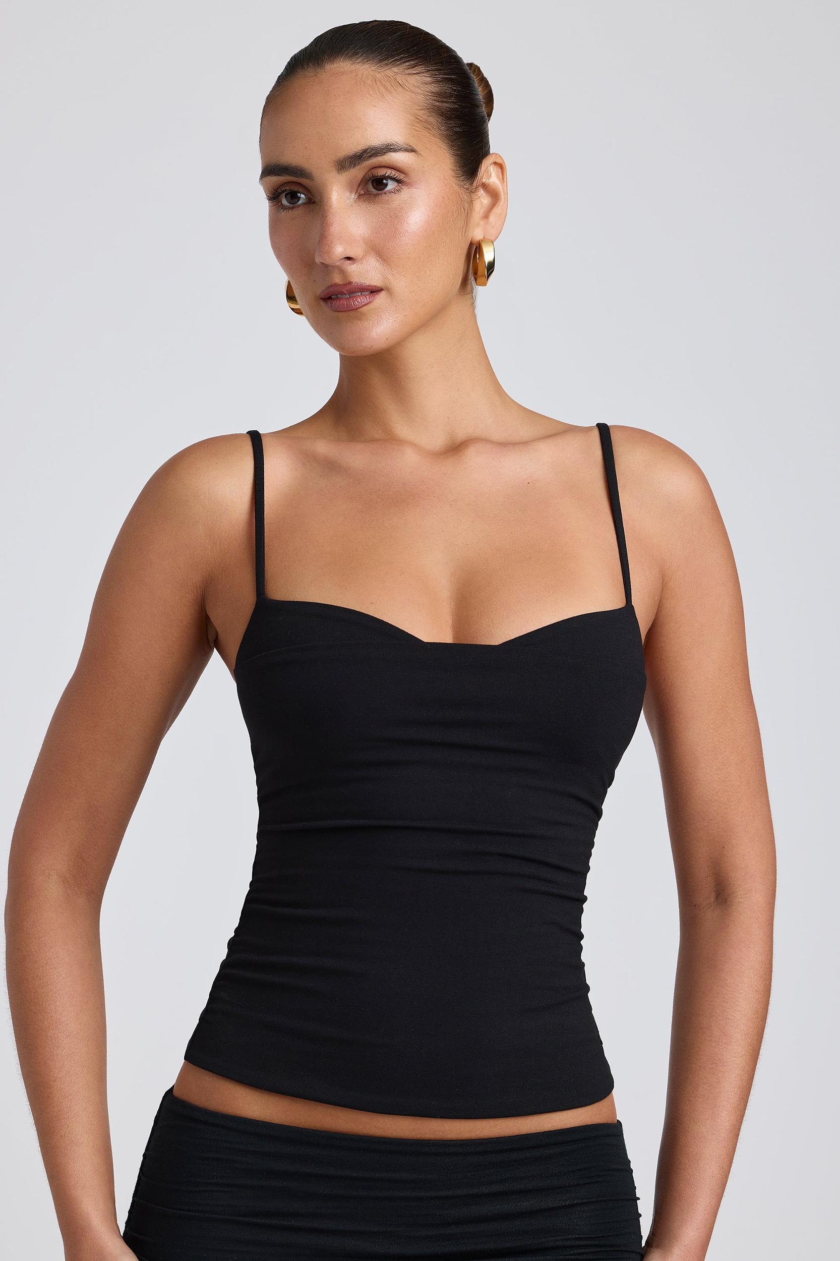 Modal Ruched Layered Tank Top in Black Product Image