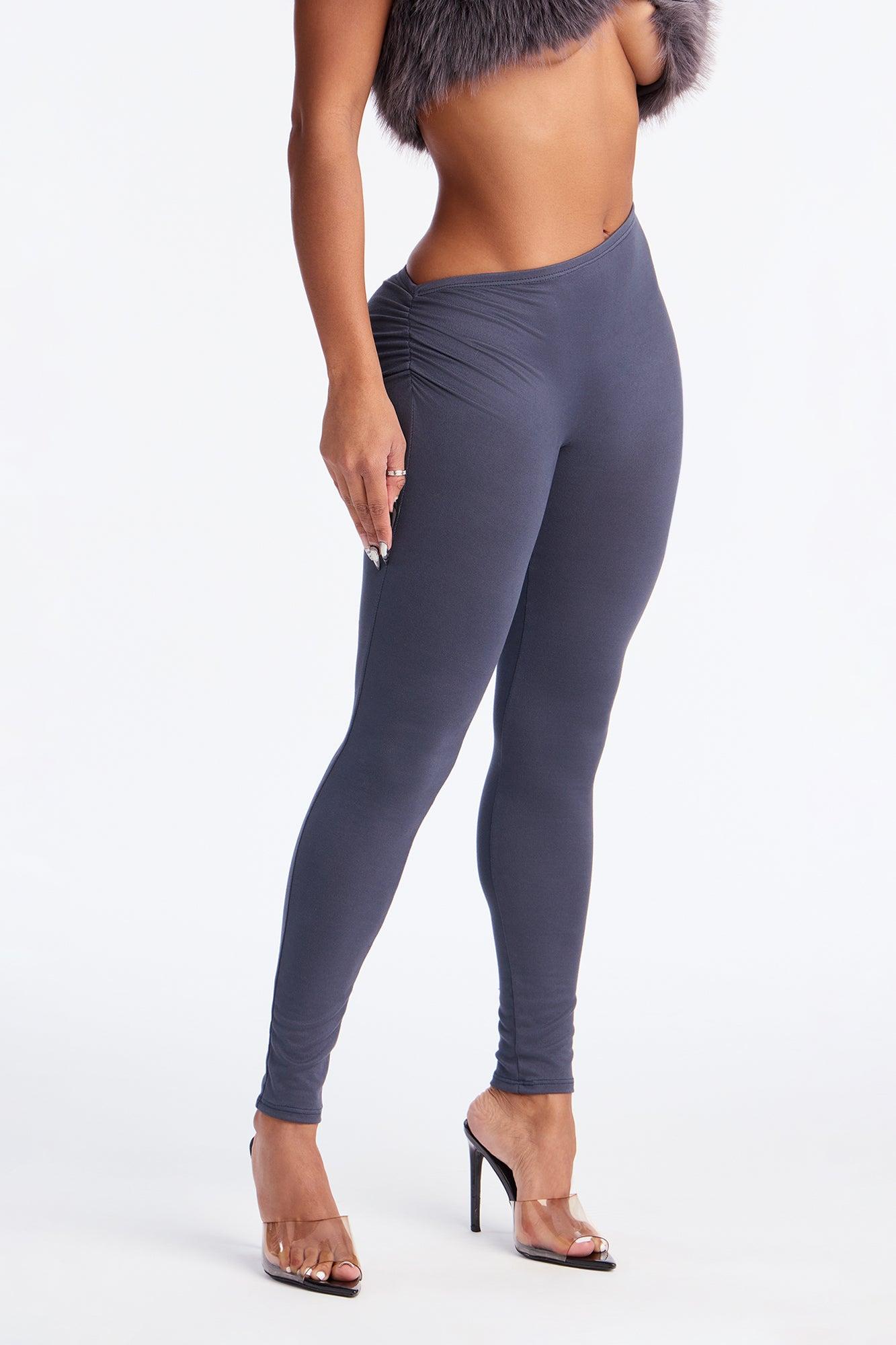 Don't Peek Ruched Asymmetrical Low Rise Legging - Charcoal Female Product Image