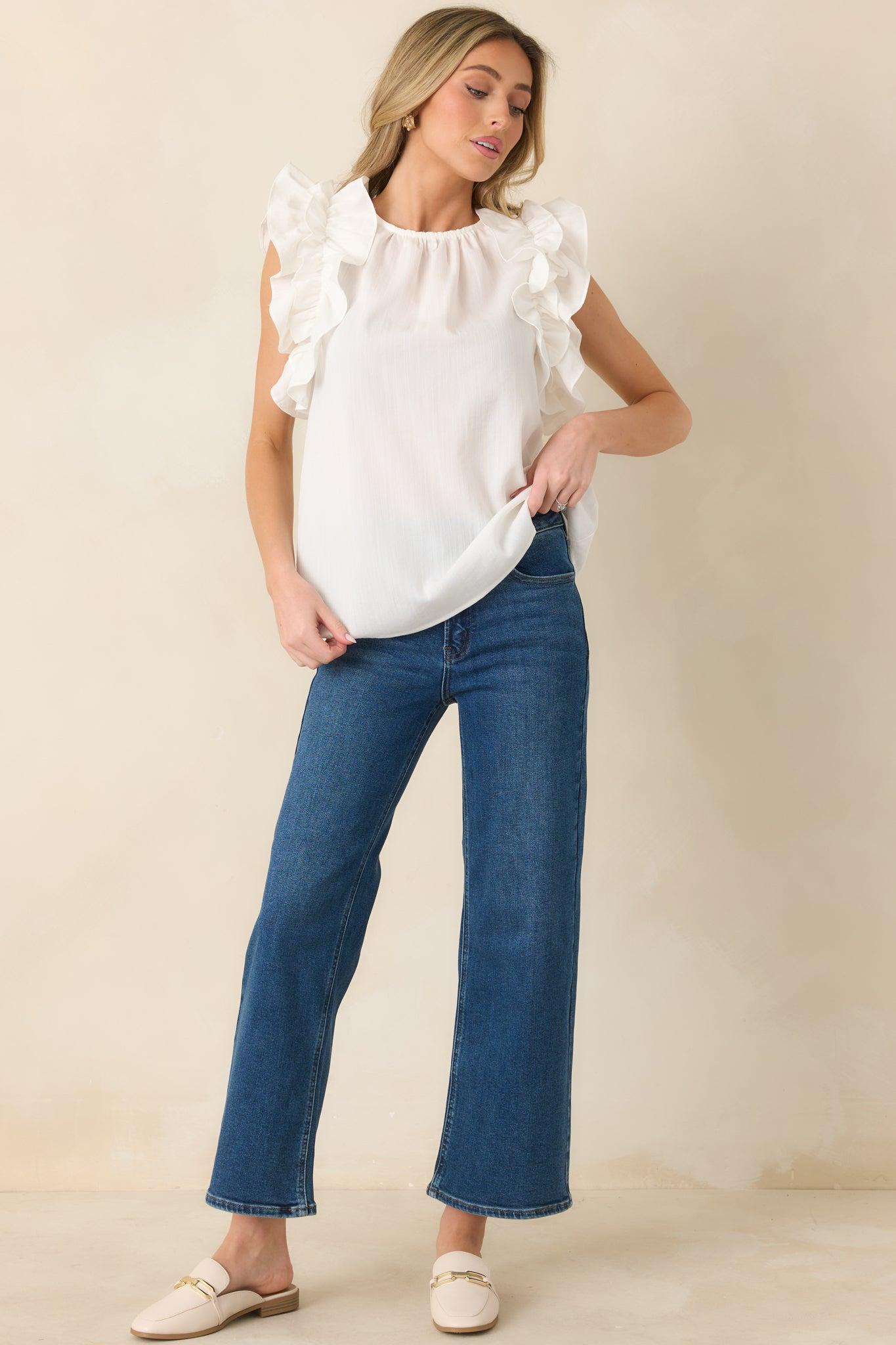 Into The Clouds Dark Wash Cropped Wide Leg Jeans 0 / Dark Wash Product Image