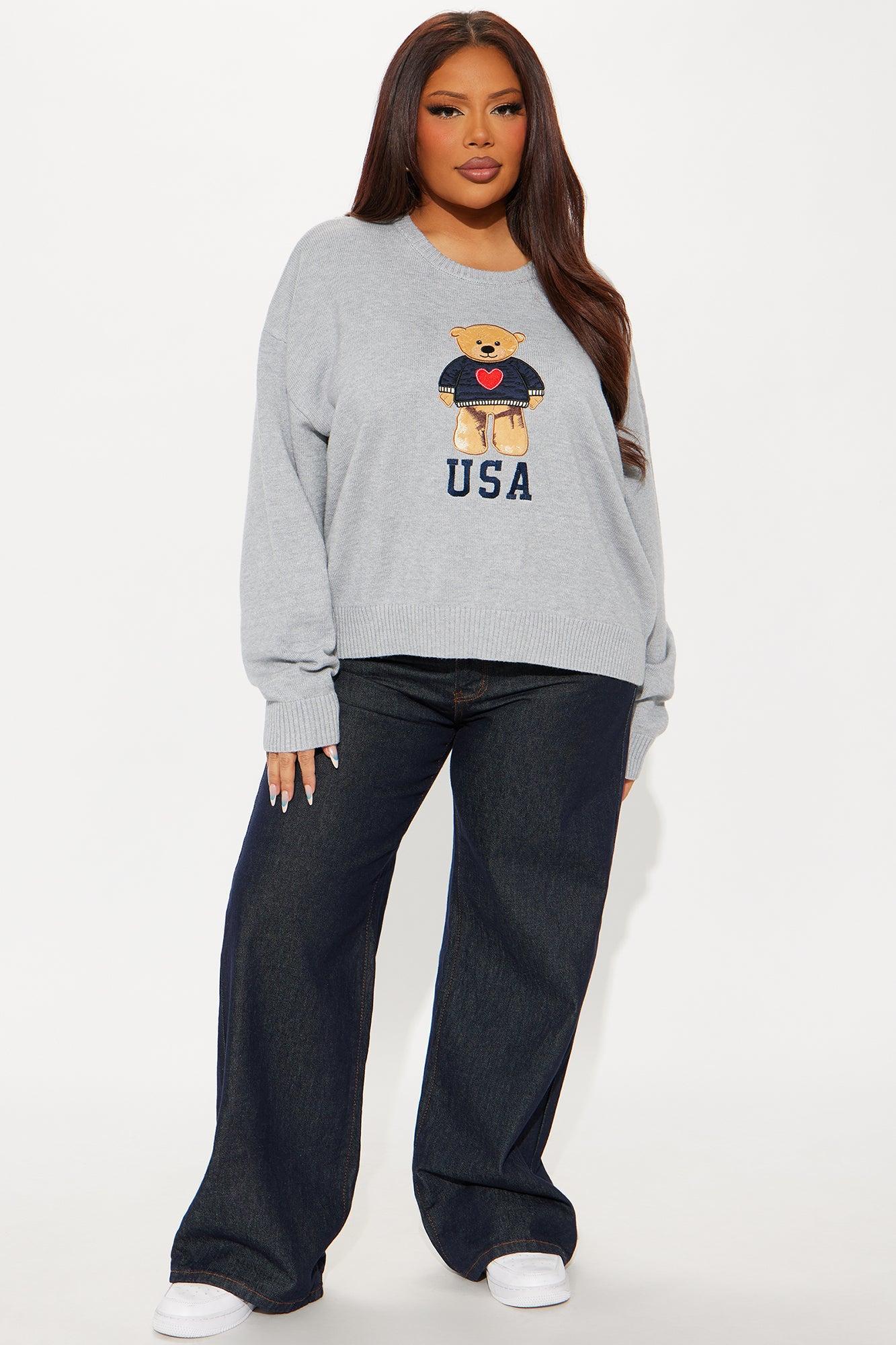 I Heart Teddy Bear USA Pullover Sweater - Grey/combo Product Image