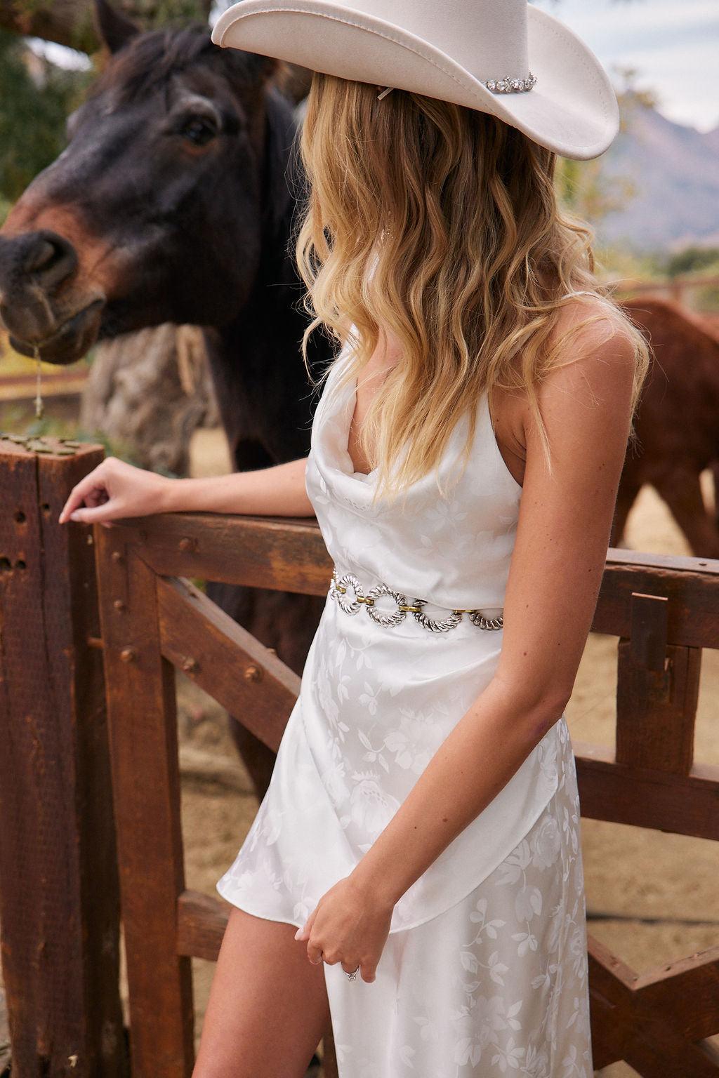 Victoria White Satin Floral Printed Midi Dress Product Image