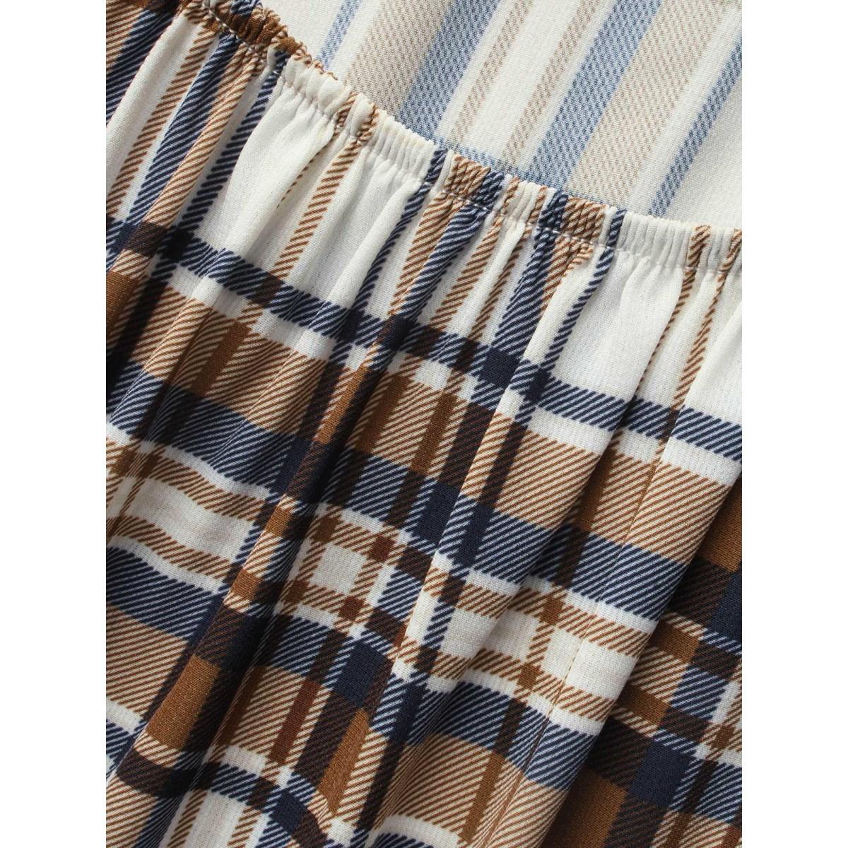 Plus Size Crew Neck Plaid Gathered Tank Top Women Multicolor Casual Gathered Ribbon-tied collar Everyday Tank Tops Camis BloomChic 18-20/2X Product Image