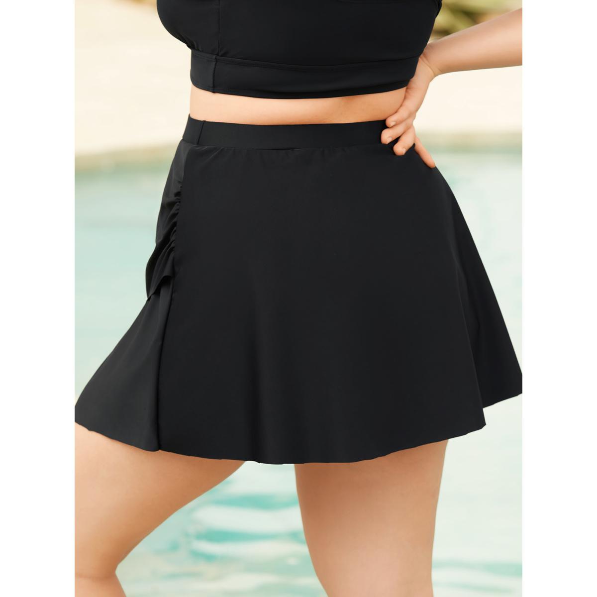 Plus Size Wrap Ruched High-Waisted Swim Bottoms Women's Swimwear Black Resort Gathered High stretch Bodycon High Rise Curve Swim Bottoms BloomChic 12/L Product Image