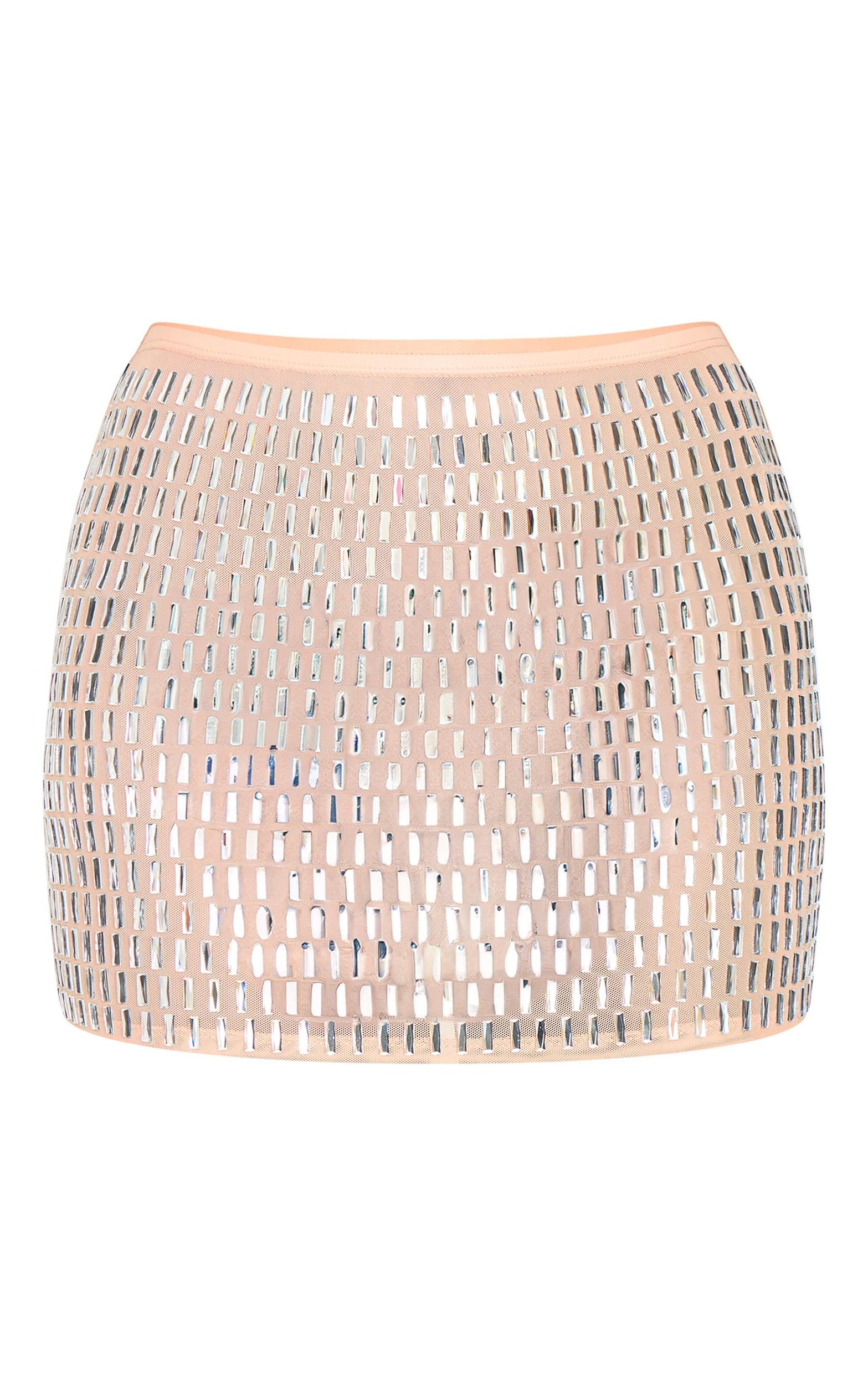 Nude Premium Embellished Mini Skirt Product Image
