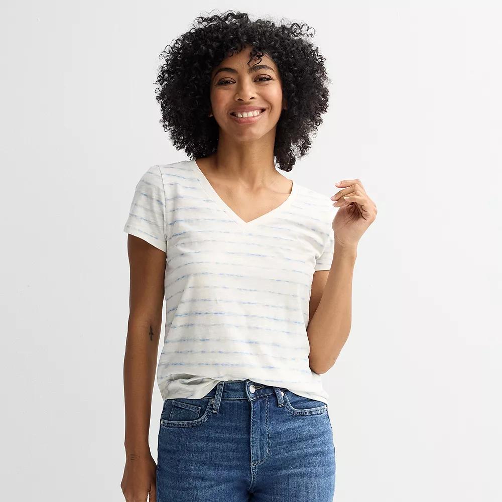 Women's Sonoma Goods For Life® Everyday Short Sleeve V-Neck Tee, Size: XL, Blue Dye Stripe Product Image