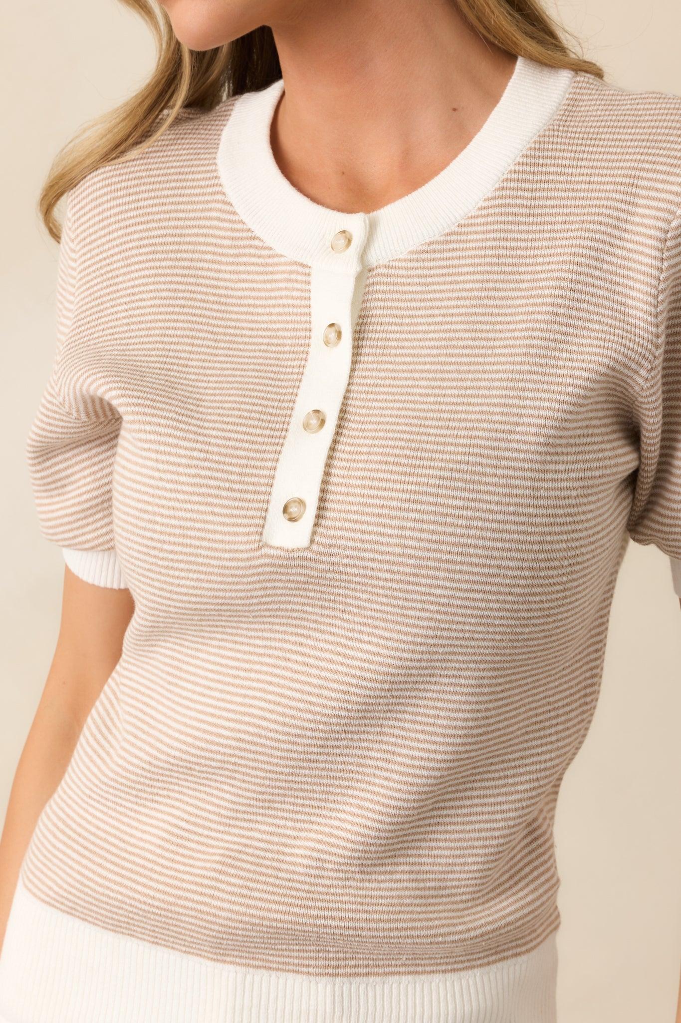 Bayside Brunch Taupe Stripe Knit Top Product Image