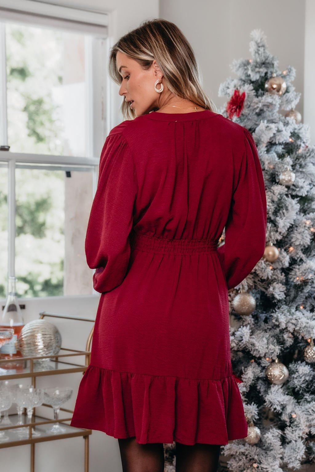 Office Party Burgundy Mini Dress-FINAL SALE Product Image