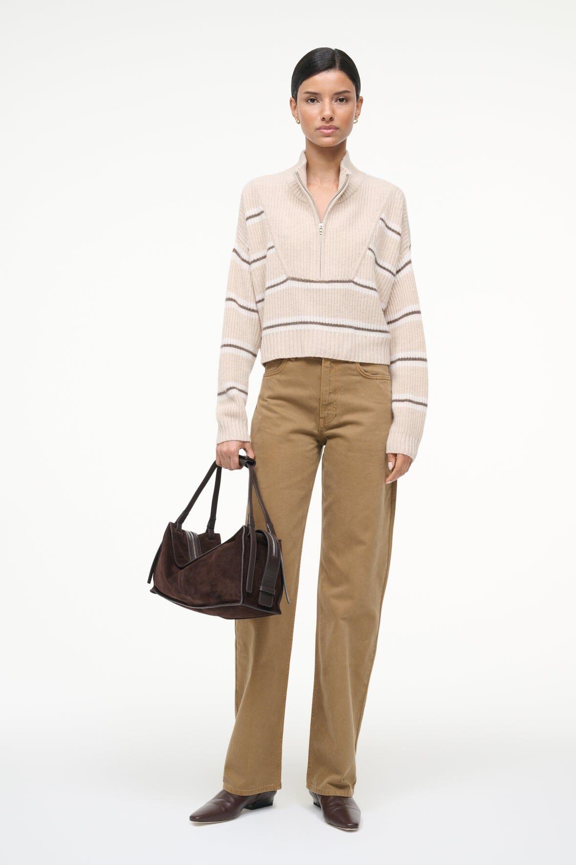 CASHMERE CROPPED HAMPTON SWEATER | WHISPER STRIPE Product Image