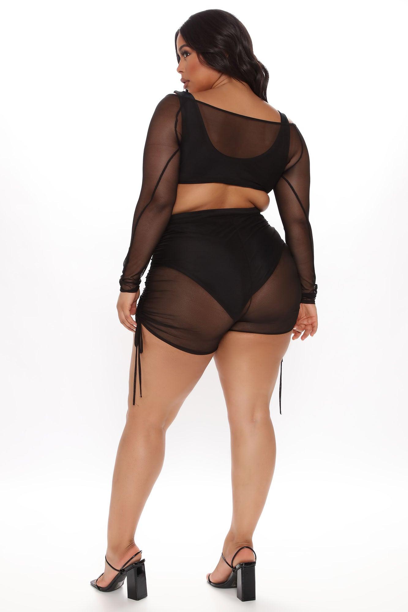 Oasis Babe Ruched Mesh Cover Up Set- Black Product Image