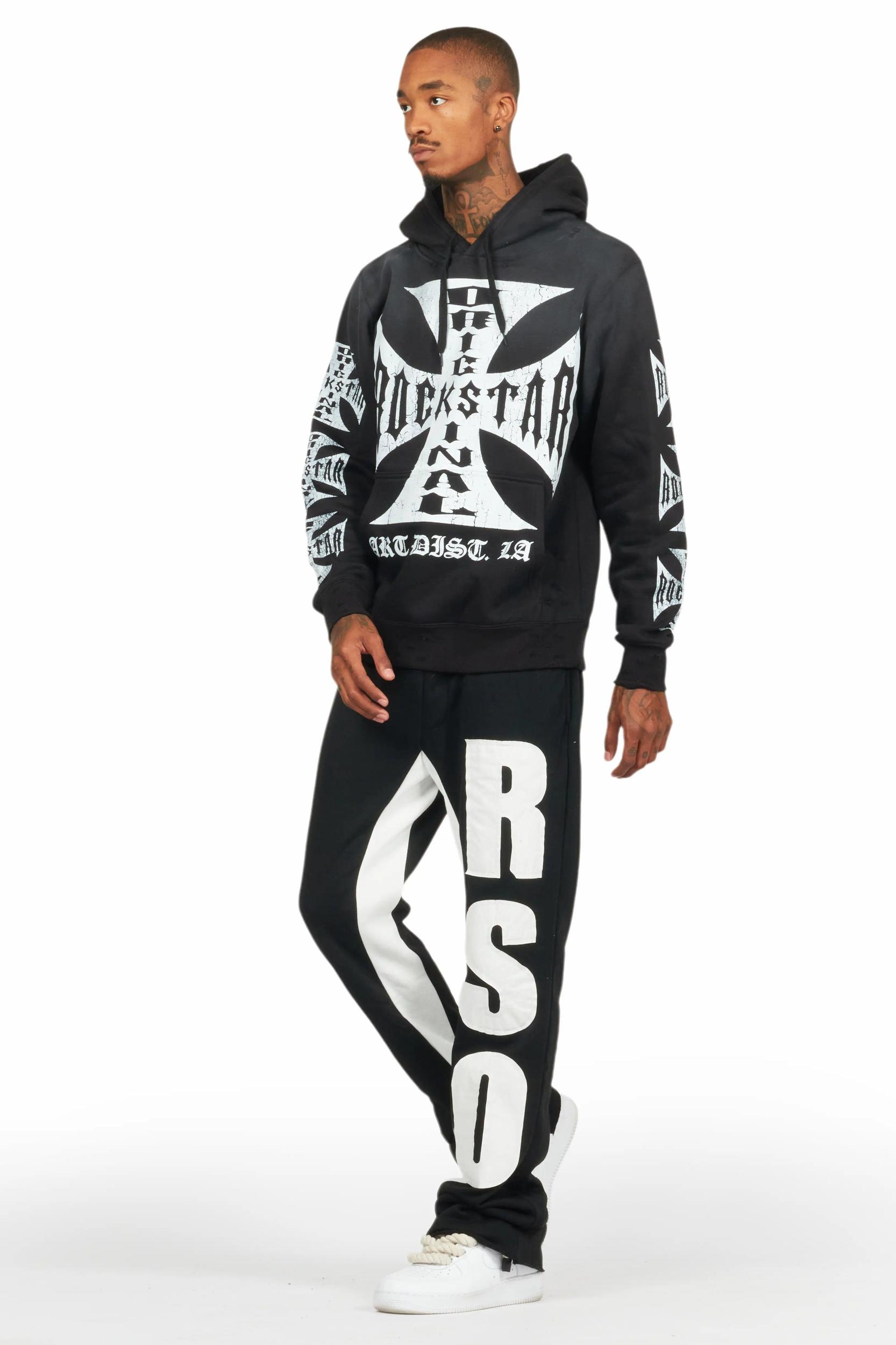 Uko Jet Black Stacked Baggy Track Pant Male Product Image