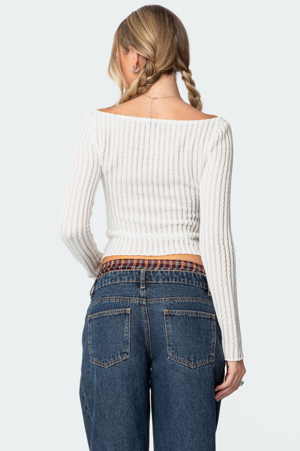 Textured Sheer Boat Neck Top Product Image