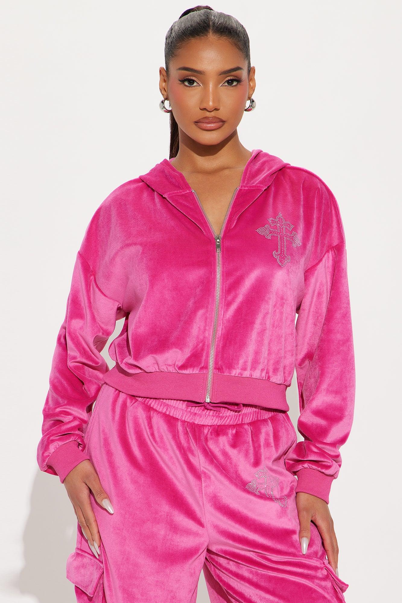 Saint Rhinestone Velour Pant Set - Pink Product Image