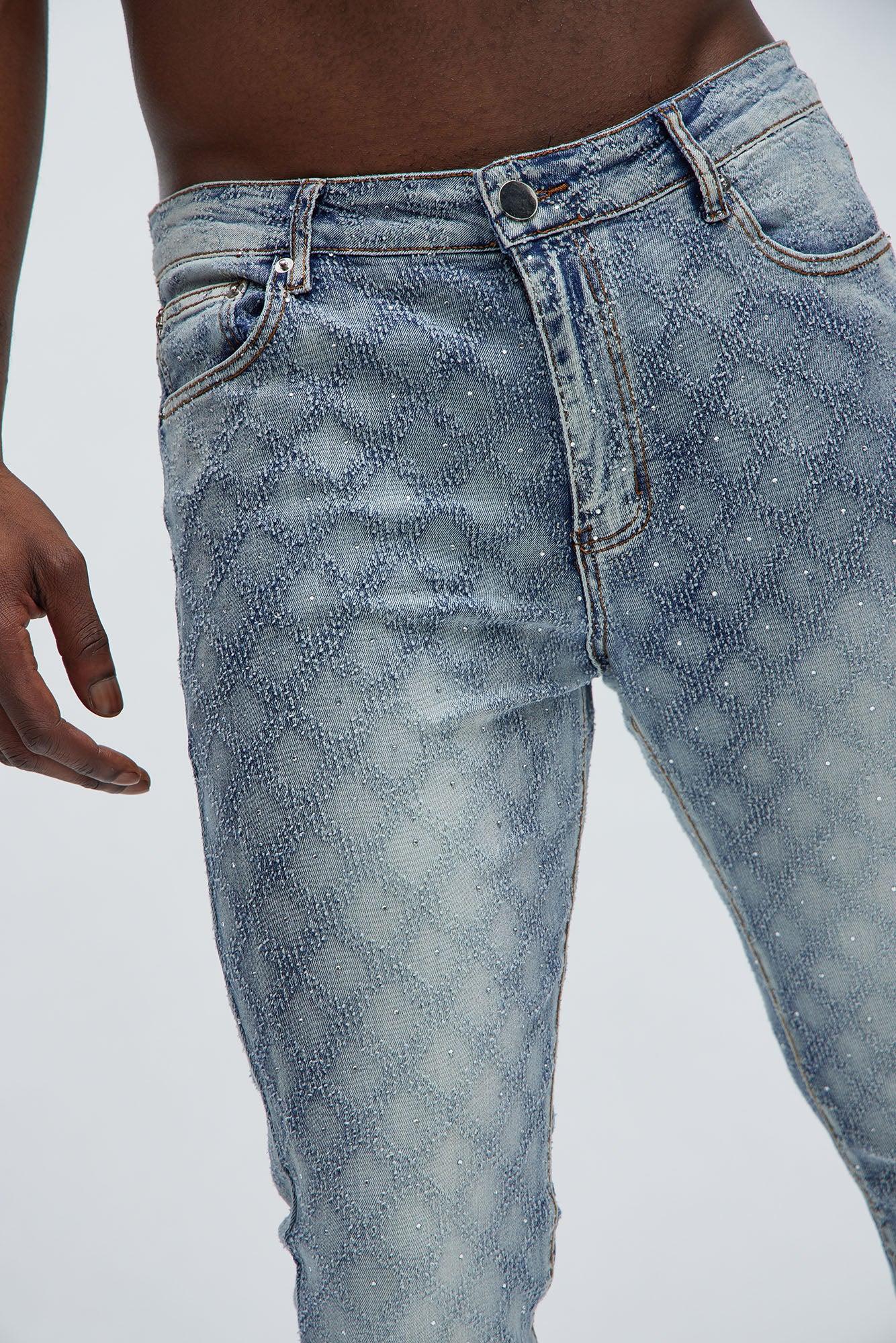 I Be Jeweled Stacked Skinny Flare Jeans - Light Blue Product Image