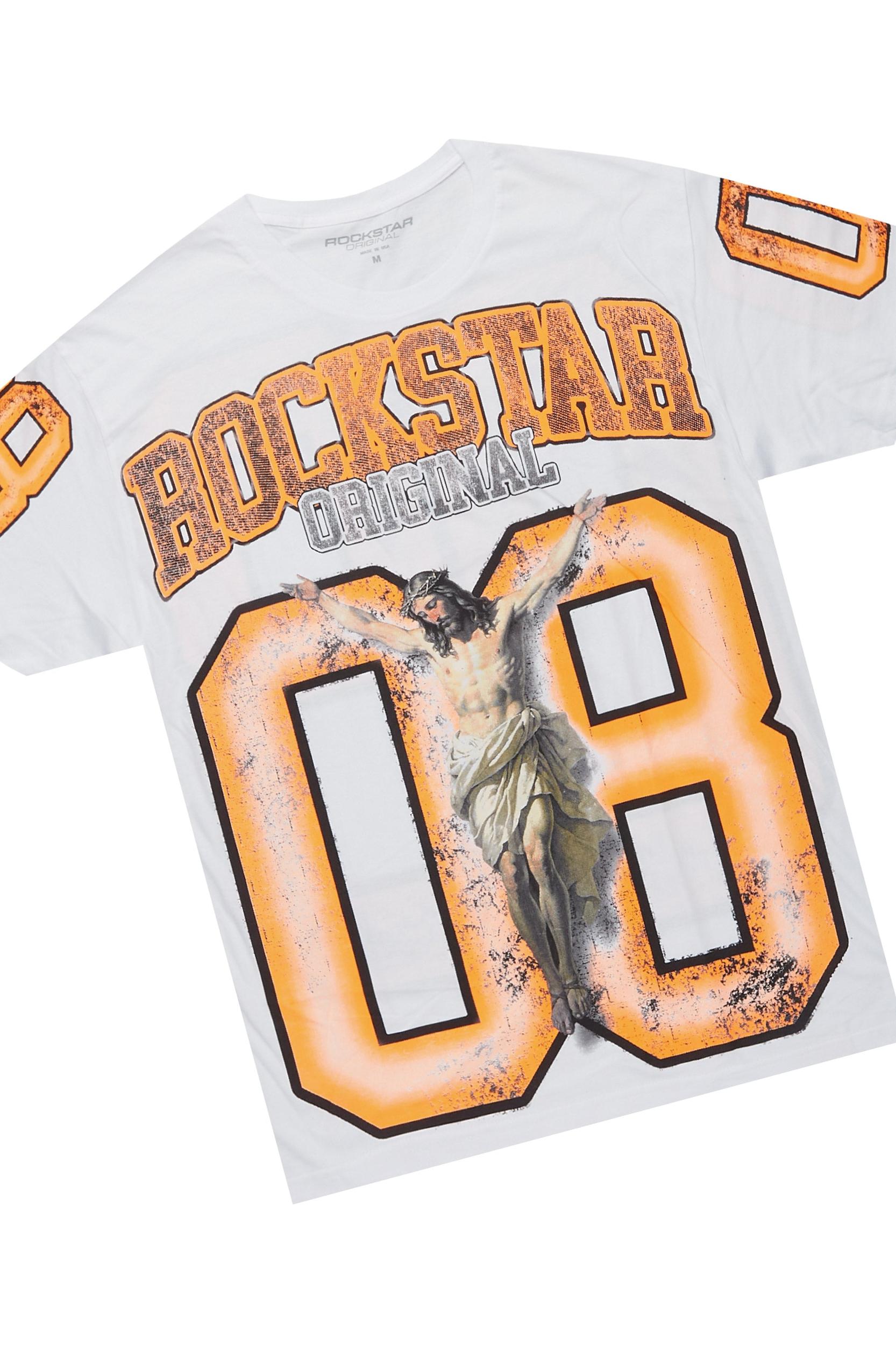 Fields White/Orange Raw Edge T-Shirt Short Set Male Product Image